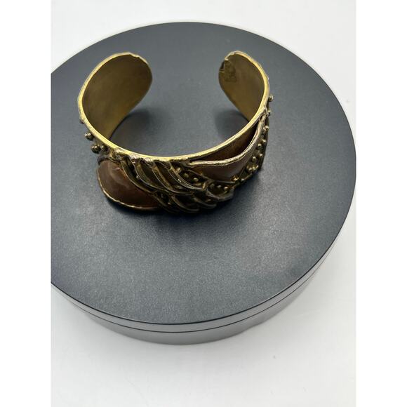 *Luciano Signed Mixed Metals Brass Copper Handmade Worked Ornate Cuff Mexico - Picture 2 of 7